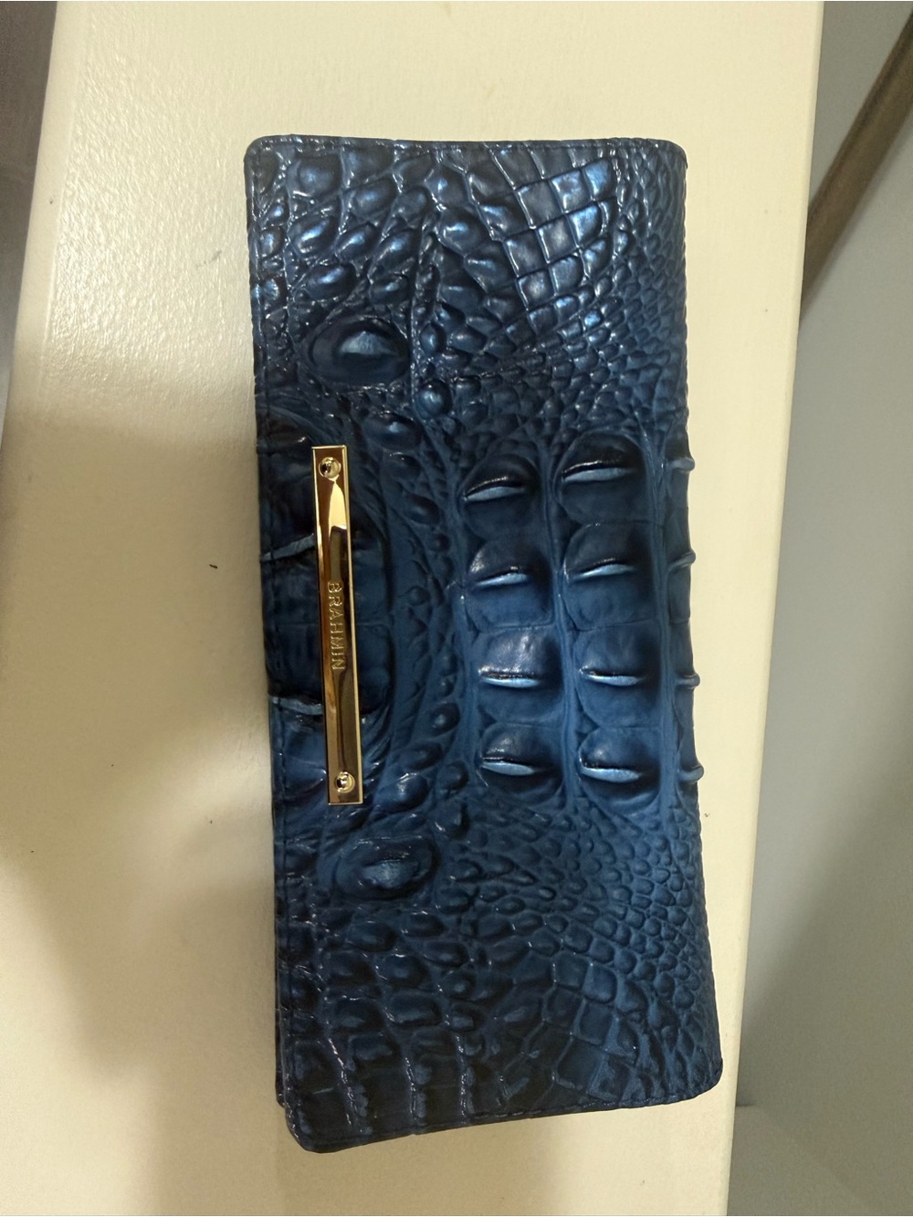 Brahmin Finley Deep Navy Croc-Embossed Tote with Matching Daisy pouch and wallet - Picture 8 of 15